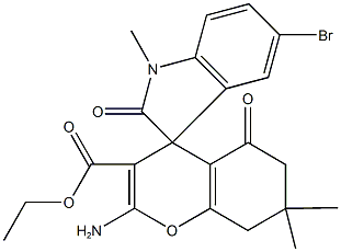 ethyl 2-amino-5'-bromo-1',7,7-trimethyl-2',5-dioxo-1',3',5,6,7,8-hexahydrospiro[4H-chromene-4,3'-(2'H)-indole]-3-carboxylate Struktur