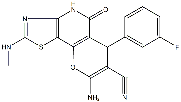 8-amino-6-(3-fluorophenyl)-2-(methylamino)-5-oxo-4,6-dihydro-5H-pyrano[2,3-d][1,3]thiazolo[4,5-b]pyridine-7-carbonitrile Struktur