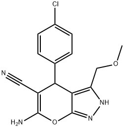 6-amino-4-(4-chlorophenyl)-3-(methoxymethyl)-2,4-dihydropyrano[2,3-c]pyrazole-5-carbonitrile Struktur