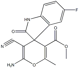 methyl 6-amino-5-cyano-2-methyl-4H-pyran-3-carboxylate-4-spiro-3'-(5'-fluoro-1',3'-dihydro-2'H-indol-2'-one) Struktur