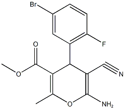 methyl 6-amino-4-(5-bromo-2-fluorophenyl)-5-cyano-2-methyl-4H-pyran-3-carboxylate Struktur