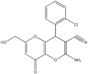 2-amino-4-(2-chlorophenyl)-6-(hydroxymethyl)-8-oxo-4,8-dihydropyrano[3,2-b]pyran-3-carbonitrile Struktur