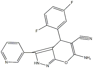 6-amino-4-(2,5-difluorophenyl)-3-(3-pyridinyl)-2,4-dihydropyrano[2,3-c]pyrazole-5-carbonitrile Struktur