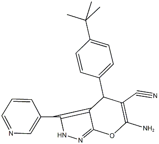 6-amino-4-(4-tert-butylphenyl)-3-(3-pyridinyl)-2,4-dihydropyrano[2,3-c]pyrazole-5-carbonitrile Struktur