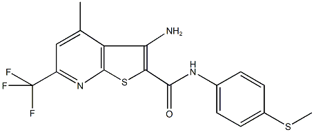 3-amino-4-methyl-N-[4-(methylsulfanyl)phenyl]-6-(trifluoromethyl)thieno[2,3-b]pyridine-2-carboxamide Struktur