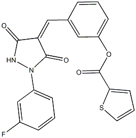 3-{[1-(3-fluorophenyl)-3,5-dioxo-4-pyrazolidinylidene]methyl}phenyl 2-thiophenecarboxylate Struktur