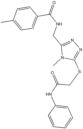 N-({5-[(2-anilino-2-oxoethyl)sulfanyl]-4-methyl-4H-1,2,4-triazol-3-yl}methyl)-4-methylbenzamide Struktur