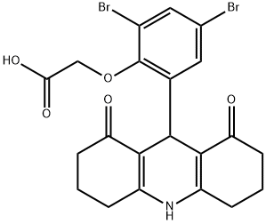 [2,4-dibromo-6-(1,8-dioxo-1,2,3,4,5,6,7,8,9,10-decahydro-9-acridinyl)phenoxy]acetic acid Struktur