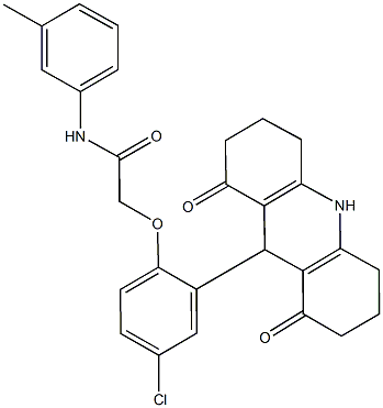 2-[4-chloro-2-(1,8-dioxo-1,2,3,4,5,6,7,8,9,10-decahydro-9-acridinyl)phenoxy]-N-(3-methylphenyl)acetamide Struktur