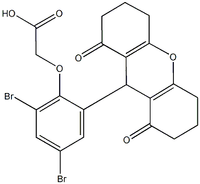 [2,4-dibromo-6-(1,8-dioxo-2,3,4,5,6,7,8,9-octahydro-1H-xanthen-9-yl)phenoxy]acetic acid Struktur