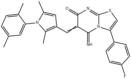 6-{[1-(2,5-dimethylphenyl)-2,5-dimethyl-1H-pyrrol-3-yl]methylene}-3-(4-fluorophenyl)-5-imino-5,6-dihydro-7H-[1,3]thiazolo[3,2-a]pyrimidin-7-one Struktur