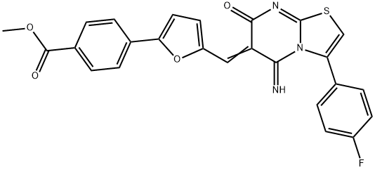 methyl 4-{5-[(3-(4-fluorophenyl)-5-imino-7-oxo-5H-[1,3]thiazolo[3,2-a]pyrimidin-6(7H)-ylidene)methyl]-2-furyl}benzoate Struktur