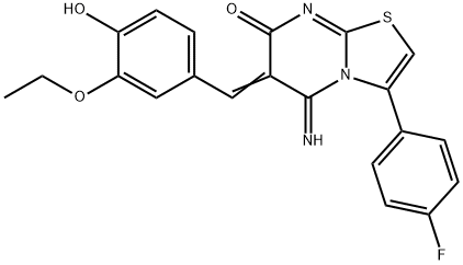 6-(3-ethoxy-4-hydroxybenzylidene)-3-(4-fluorophenyl)-5-imino-5,6-dihydro-7H-[1,3]thiazolo[3,2-a]pyrimidin-7-one Struktur