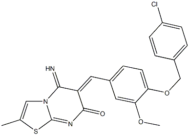 6-{4-[(4-chlorobenzyl)oxy]-3-methoxybenzylidene}-5-imino-2-methyl-5,6-dihydro-7H-[1,3]thiazolo[3,2-a]pyrimidin-7-one Struktur