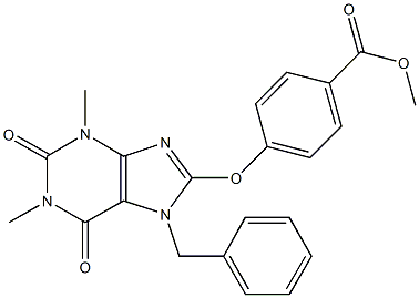 methyl 4-[(7-benzyl-1,3-dimethyl-2,6-dioxo-2,3,6,7-tetrahydro-1H-purin-8-yl)oxy]benzoate Struktur