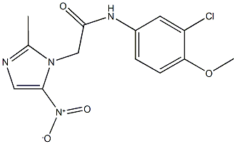 N-(3-chloro-4-methoxyphenyl)-2-{5-nitro-2-methyl-1H-imidazol-1-yl}acetamide Struktur