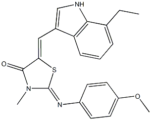 5-[(7-ethyl-1H-indol-3-yl)methylene]-2-[(4-methoxyphenyl)imino]-3-methyl-1,3-thiazolidin-4-one Struktur