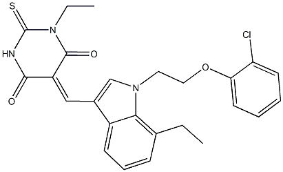 5-({1-[2-(2-chlorophenoxy)ethyl]-7-ethyl-1H-indol-3-yl}methylene)-1-ethyl-2-thioxodihydro-4,6(1H,5H)-pyrimidinedione Struktur