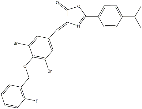 4-{3,5-dibromo-4-[(2-fluorobenzyl)oxy]benzylidene}-2-(4-isopropylphenyl)-1,3-oxazol-5(4H)-one Struktur