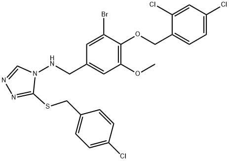 N-{3-bromo-4-[(2,4-dichlorobenzyl)oxy]-5-methoxybenzyl}-N-{3-[(4-chlorobenzyl)sulfanyl]-4H-1,2,4-triazol-4-yl}amine Struktur