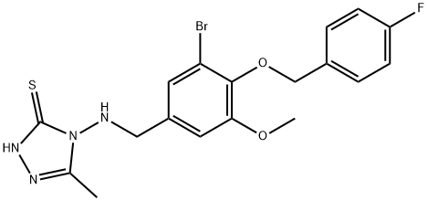 4-({3-bromo-4-[(4-fluorobenzyl)oxy]-5-methoxybenzyl}amino)-5-methyl-4H-1,2,4-triazol-3-yl hydrosulfide Struktur