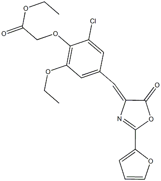 ethyl {2-chloro-6-ethoxy-4-[(2-(2-furyl)-5-oxo-1,3-oxazol-4(5H)-ylidene)methyl]phenoxy}acetate Struktur