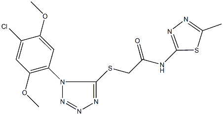 2-{[1-(4-chloro-2,5-dimethoxyphenyl)-1H-tetraazol-5-yl]sulfanyl}-N-(5-methyl-1,3,4-thiadiazol-2-yl)acetamide Struktur