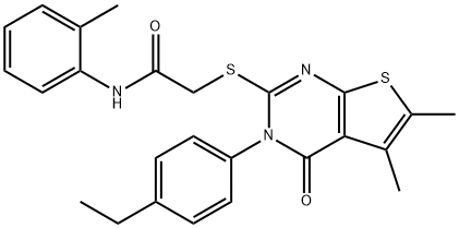 2-{[3-(4-ethylphenyl)-5,6-dimethyl-4-oxo-3,4-dihydrothieno[2,3-d]pyrimidin-2-yl]sulfanyl}-N-(2-methylphenyl)acetamide Struktur