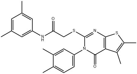 N-(3,5-dimethylphenyl)-2-{[3-(3,4-dimethylphenyl)-5,6-dimethyl-4-oxo-3,4-dihydrothieno[2,3-d]pyrimidin-2-yl]sulfanyl}acetamide Struktur