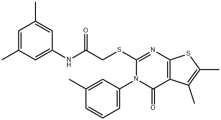 2-{[5,6-dimethyl-3-(3-methylphenyl)-4-oxo-3,4-dihydrothieno[2,3-d]pyrimidin-2-yl]sulfanyl}-N-(3,5-dimethylphenyl)acetamide Struktur