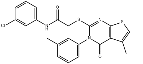 N-(3-chlorophenyl)-2-{[5,6-dimethyl-3-(3-methylphenyl)-4-oxo-3,4-dihydrothieno[2,3-d]pyrimidin-2-yl]sulfanyl}acetamide Struktur