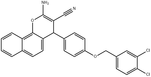 2-amino-4-{4-[(3,4-dichlorobenzyl)oxy]phenyl}-4H-benzo[h]chromene-3-carbonitrile Struktur