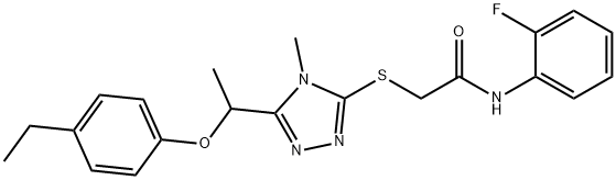 2-({5-[1-(4-ethylphenoxy)ethyl]-4-methyl-4H-1,2,4-triazol-3-yl}sulfanyl)-N-(2-fluorophenyl)acetamide Struktur