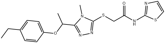 2-({5-[1-(4-ethylphenoxy)ethyl]-4-methyl-4H-1,2,4-triazol-3-yl}sulfanyl)-N-(1,3-thiazol-2-yl)acetamide Struktur