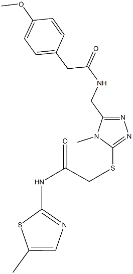 2-(4-methoxyphenyl)-N-{[4-methyl-5-({2-[(5-methyl-1,3-thiazol-2-yl)amino]-2-oxoethyl}sulfanyl)-4H-1,2,4-triazol-3-yl]methyl}acetamide Struktur