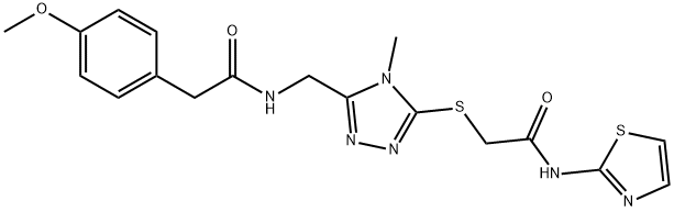 2-(4-methoxyphenyl)-N-[(4-methyl-5-{[2-oxo-2-(1,3-thiazol-2-ylamino)ethyl]sulfanyl}-4H-1,2,4-triazol-3-yl)methyl]acetamide Struktur