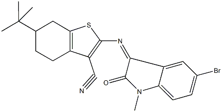 2-[(5-bromo-1-methyl-2-oxo-1,2-dihydro-3H-indol-3-ylidene)amino]-6-tert-butyl-4,5,6,7-tetrahydro-1-benzothiophene-3-carbonitrile Struktur