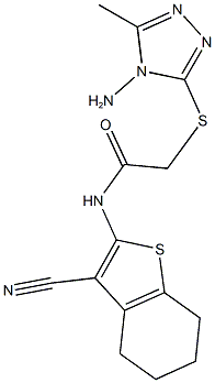 2-[(4-amino-5-methyl-4H-1,2,4-triazol-3-yl)sulfanyl]-N-(3-cyano-4,5,6,7-tetrahydro-1-benzothien-2-yl)acetamide Struktur