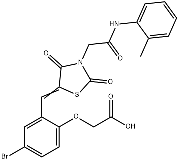 [4-bromo-2-({2,4-dioxo-3-[2-oxo-2-(2-toluidino)ethyl]-1,3-thiazolidin-5-ylidene}methyl)phenoxy]acetic acid Struktur