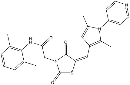 N-(2,6-dimethylphenyl)-2-(5-{[2,5-dimethyl-1-(4-pyridinyl)-1H-pyrrol-3-yl]methylene}-2,4-dioxo-1,3-thiazolidin-3-yl)acetamide Struktur