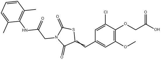 [2-chloro-4-({3-[2-(2,6-dimethylanilino)-2-oxoethyl]-2,4-dioxo-1,3-thiazolidin-5-ylidene}methyl)-6-methoxyphenoxy]acetic acid Struktur