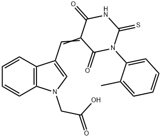 {3-[(1-(2-methylphenyl)-4,6-dioxo-2-thioxotetrahydro-5(2H)-pyrimidinylidene)methyl]-1H-indol-1-yl}acetic acid Struktur