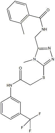 2-methyl-N-{[4-methyl-5-({2-oxo-2-[3-(trifluoromethyl)anilino]ethyl}sulfanyl)-4H-1,2,4-triazol-3-yl]methyl}benzamide Struktur