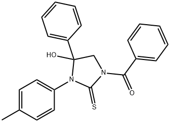 1-benzoyl-4-hydroxy-3-(4-methylphenyl)-4-phenyl-2-imidazolidinethione Struktur