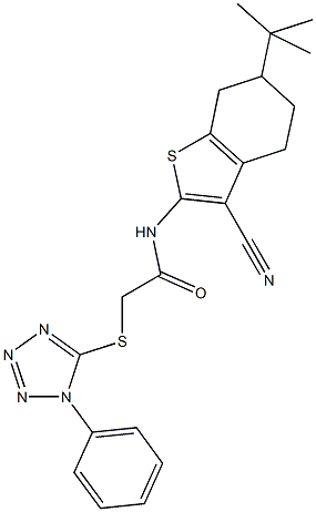 N-(6-tert-butyl-3-cyano-4,5,6,7-tetrahydro-1-benzothien-2-yl)-2-[(1-phenyl-1H-tetraazol-5-yl)sulfanyl]acetamide Struktur