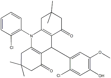 9-(2-chloro-4-hydroxy-5-methoxyphenyl)-10-(2-chlorophenyl)-3,3,6,6-tetramethyl-3,4,6,7,9,10-hexahydro-1,8(2H,5H)-acridinedione Struktur