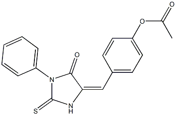 4-[(5-oxo-1-phenyl-2-thioxo-4-imidazolidinylidene)methyl]phenyl acetate Struktur