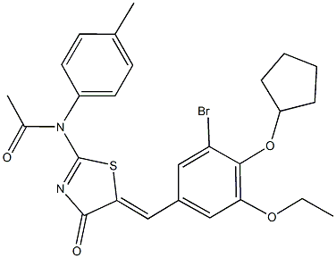 N-{5-[3-bromo-4-(cyclopentyloxy)-5-ethoxybenzylidene]-4-oxo-4,5-dihydro-1,3-thiazol-2-yl}-N-(4-methylphenyl)acetamide Struktur