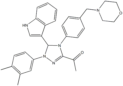 1-{1-(3,4-dimethylphenyl)-5-(1H-indol-3-yl)-4-[4-(4-morpholinylmethyl)phenyl]-4,5-dihydro-1H-1,2,4-triazol-3-yl}ethanone Struktur