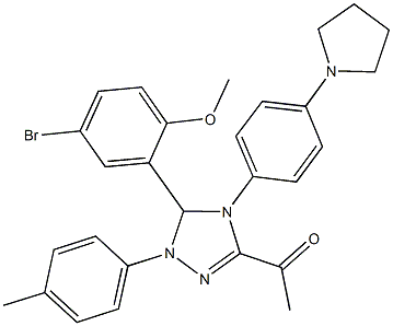 1-{5-(5-bromo-2-methoxyphenyl)-1-(4-methylphenyl)-4-[4-(1-pyrrolidinyl)phenyl]-4,5-dihydro-1H-1,2,4-triazol-3-yl}ethanone Struktur